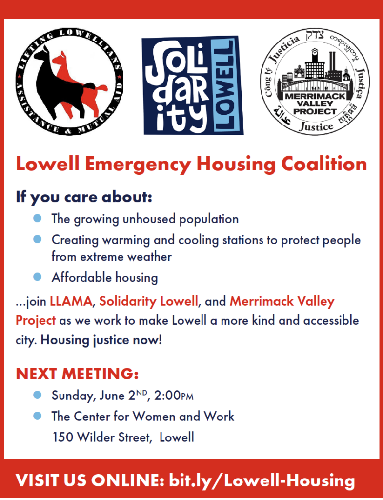 Lowell Emergency Housing Coalition Flyer for June 2nd meeting, 2024