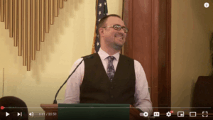 Ian Danskin of Innuendo Studios answering questions at a Solidarity Lowell meeting in December 2019